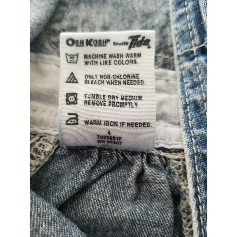 Vintage Osh Kosh B'Gosh Blue Denim Short Overalls 90's Y2K Sz L Toddler Vestbak